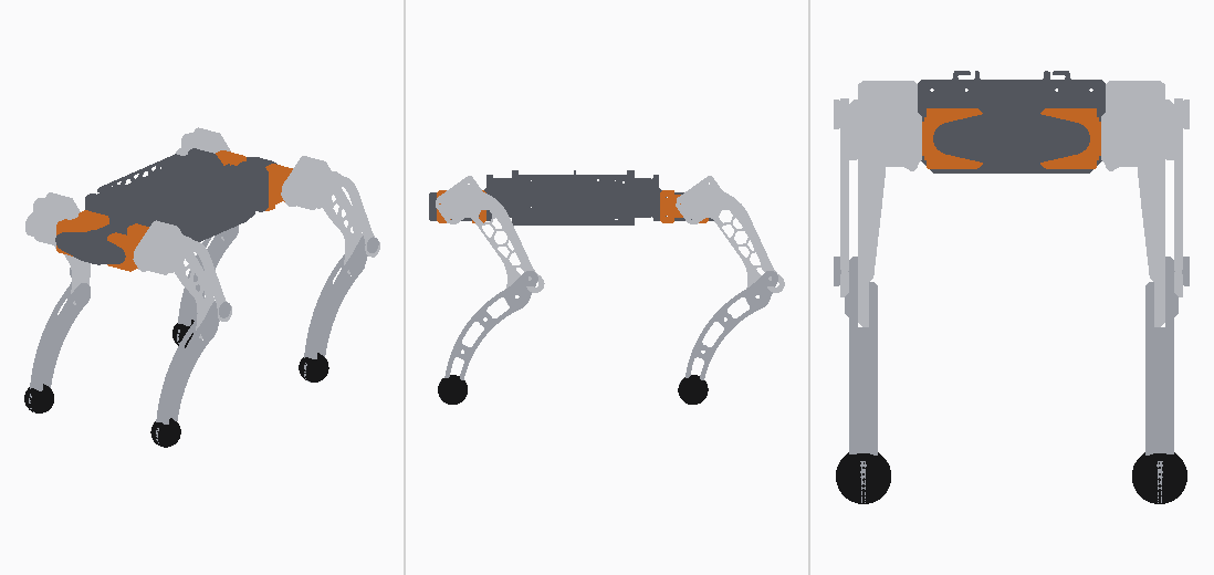 Three rendered views of Micro Dog in a standing pose.