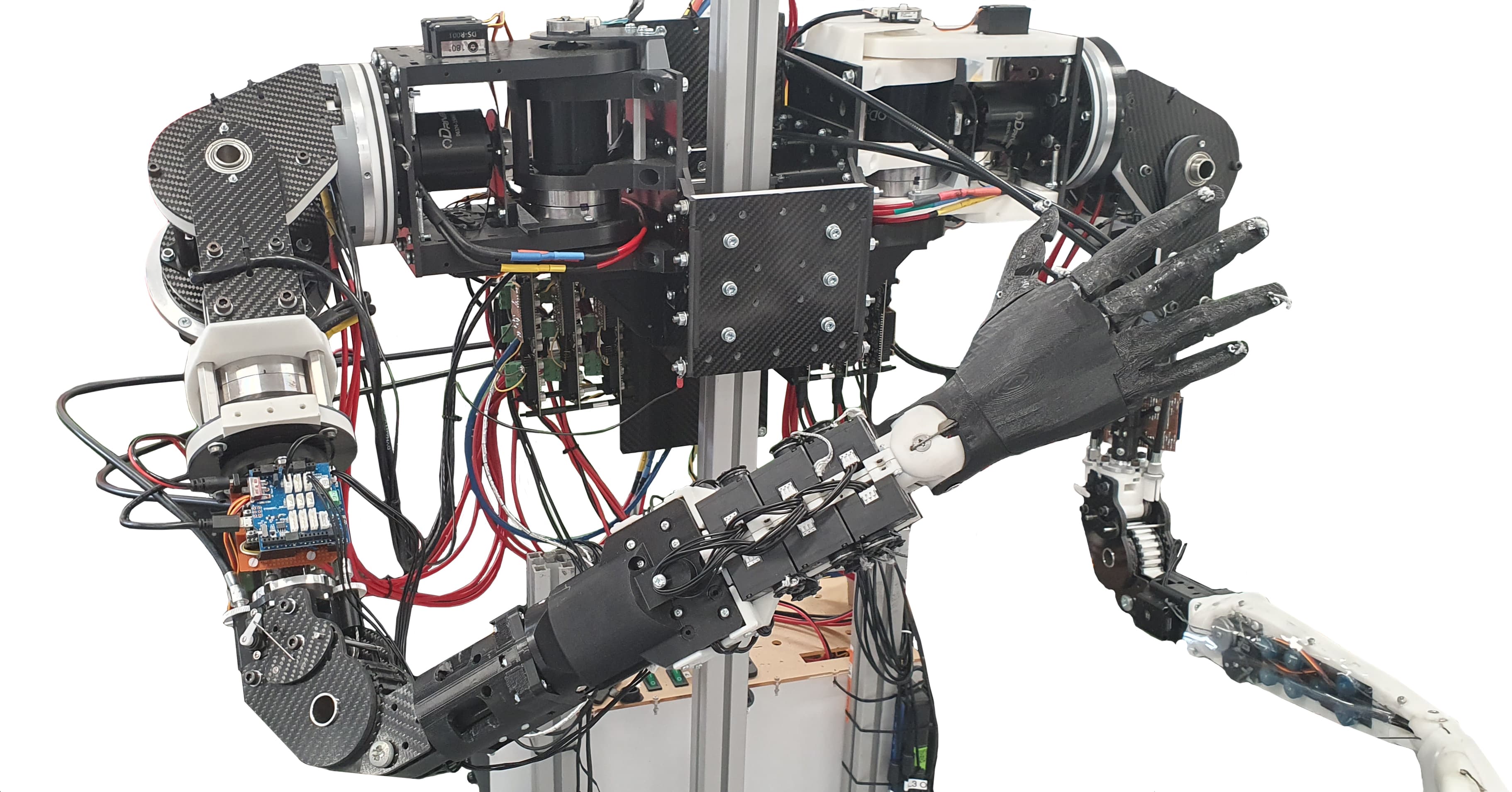 Photo of the OpenBMP bimanual robot, showing two articulated arms mounted on a central torso.